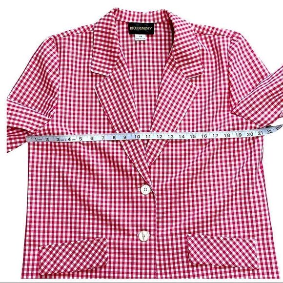 Requirements Red Gingham Short Sleeve 2-Button Blazer Sz 14 - Picture 4 of 7